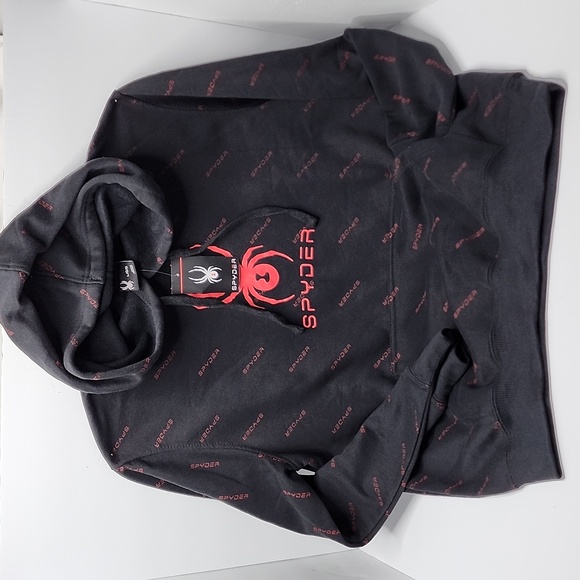 SPYDER BLACK SWEATSHIRT WITH HOODIE, THE LOGO IS RED, LARGE SIZE - Picture 5 of 9